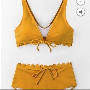 Cupshe yellow scalloped tie front bikini swimsuit